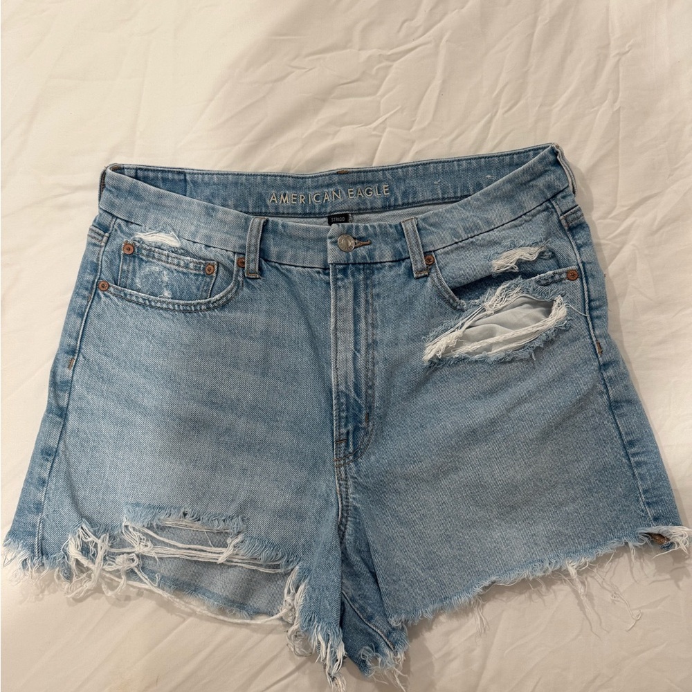 American Eagle Outfitters Light Blue Distressed Jean Shorts